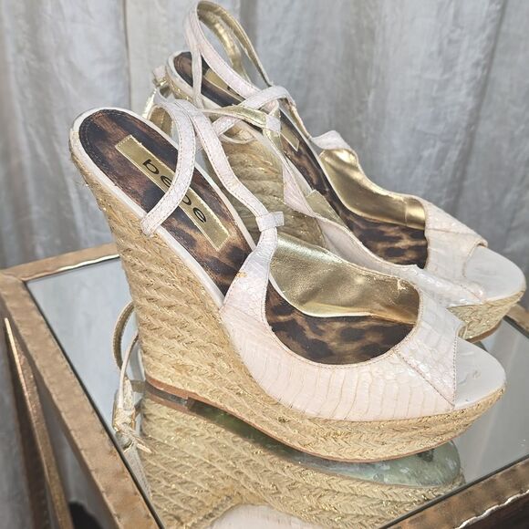 Bebe Avery White Leather Wedge Sandal - Picture 8 of 15